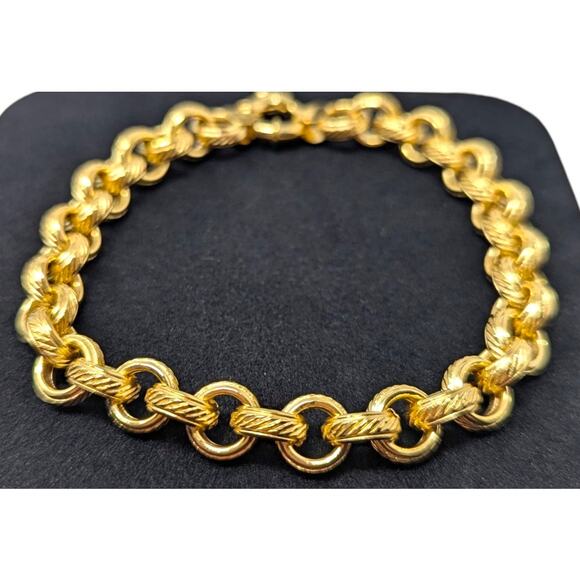 Estate Milor Italy 14K Yellow Gold Textured Link Bracelet 9.49g 8” Made in Italy - Picture 1 of 7